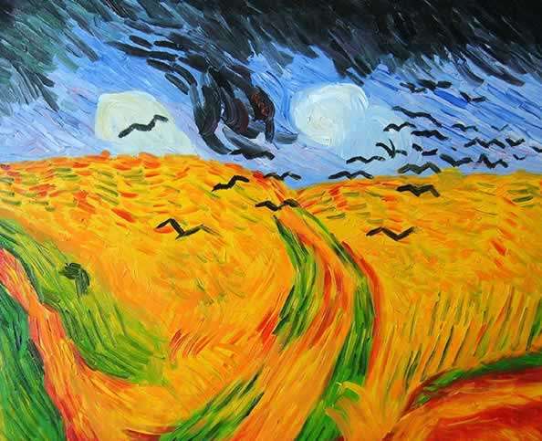 Handmade Signed Canvas Oil Painting 36"x24" repro Van Gogh Wheatfield with Crows V83