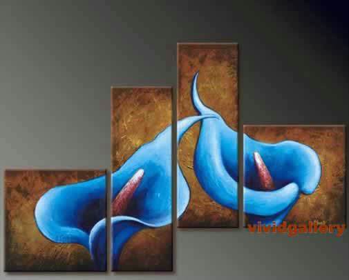 Handmade Signed Canvas Oil Painting 140cmx80cm Blue Calla Lily Flowers G34