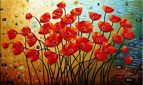 Handmade Signed Canvas Oil Painting 90cmx60cm Modern Flowers Floral HN032