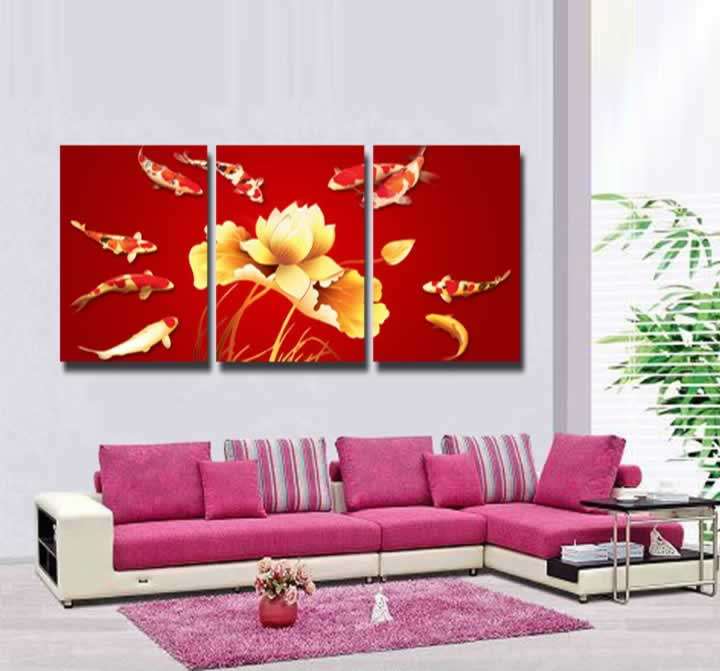 Hand-painted Canvas Oil Painting 150cmx80cm Modern Red Koi Fishes Water Lily G320