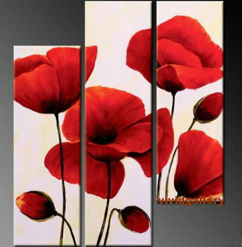 Hand-painted Canvas Oil Painting Modern Abstract Tulip Poppy Red Flowers G283