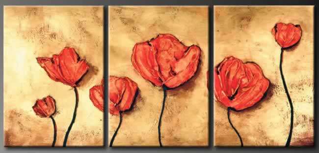 Hand-painted Canvas Oil Painting 60"x24" Modern Abstract Flowers Red Poppy G3104
