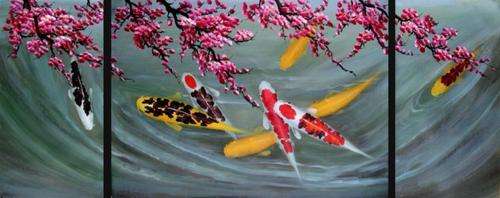 Signed Canvas Handmade Oil Painting 140CMX60CM Modern Abstract Koi Fish FS12