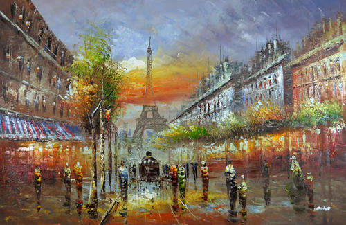 Signed Canvas Oil Painting 90CMX60CM Cityscape Paris Street Night Lamp P86