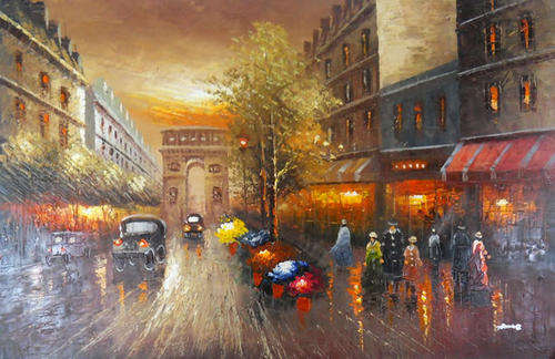 Signed Canvas Oil Painting 90CMX60CM Cityscape Paris Street Night Lamp P87