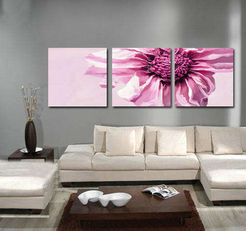 Hand-painted Canvas Oil Painting 60cmx180cm Modern Pink Roses Flowers G3172