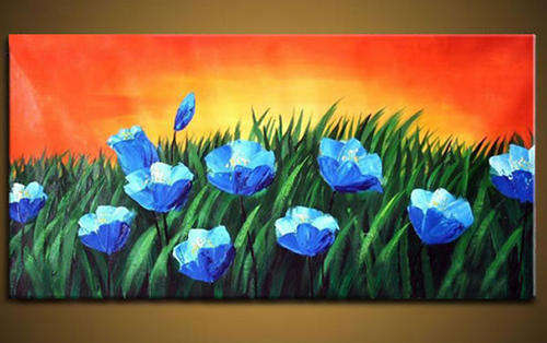 Handmade Signed Canvas Oil Painting 120cmx60cm Modern Flowers Blue Tulip f77