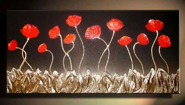 Handmade Signed Canvas Oil Painting 120cmx60cm Modern Flowers Poppy f72