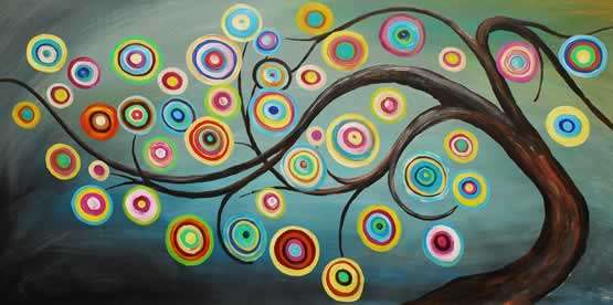 Handmade Signed Canvas Oil Painting 120cmx60cm Modern Flowers Trees f27