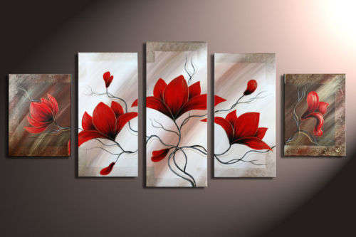 Handmade Signed Canvas Oil Painting 160cmx80cm Modern Flowers Red Lily G476