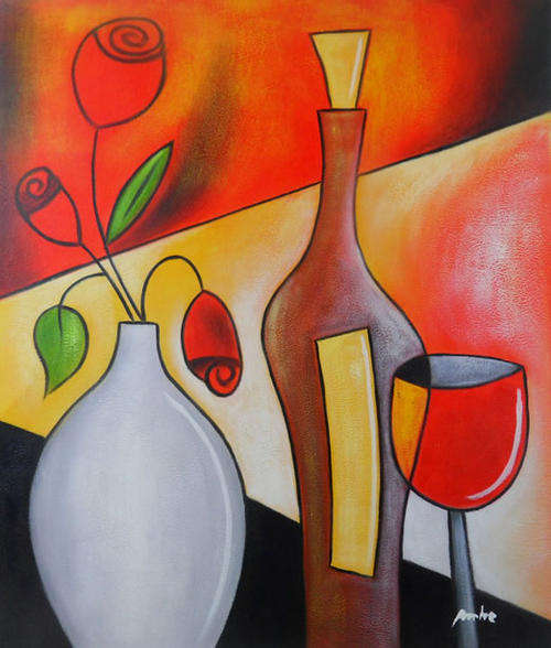 Signed Canvas Handmade Oil Painting 60cmx50cm Modern Flowes Vase rr17