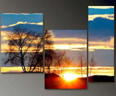 Handmade Signed Canvas Oil Painting 110cmx90cm Modern Trees Sunrise G484