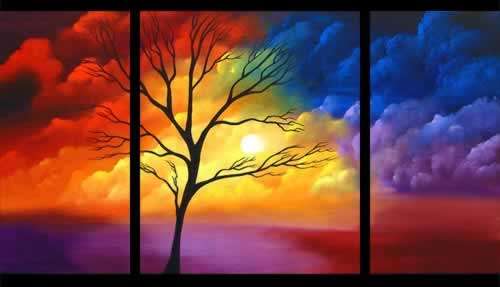 Handmade Canvas Oil Painting 120cmx70cm Abstract Trees Sunshine G526