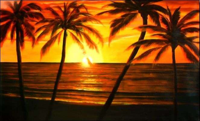 Hand-painted Signed Canvas Oil Painting 120cmx60cm Seascape Sunrise Trees G542