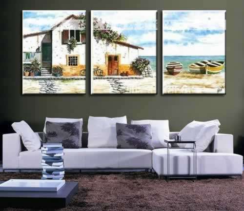 Hand-painted Canvas Oil Painting 150cmx60cm Seascape Garden Boats G619