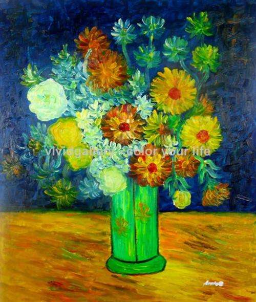 Handmade Canvas Signed Oil Painting 20"x24" Van Gogh repro Daisy in Vase VM88
