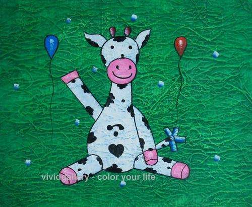 Framed Hand-painted Oil Painting 20cmx25cm Cartoon Children Animals Cows s10