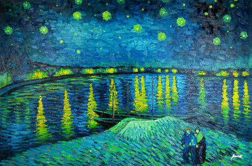 Hand-painted Signed Oil Painting 90CMX60CM Van Gogh repro Starry Night vb11