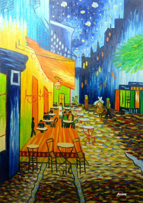 Hand-painted Signed Oil Painting 90CMX60CM Van Gogh repro Cafe Terrace vb06