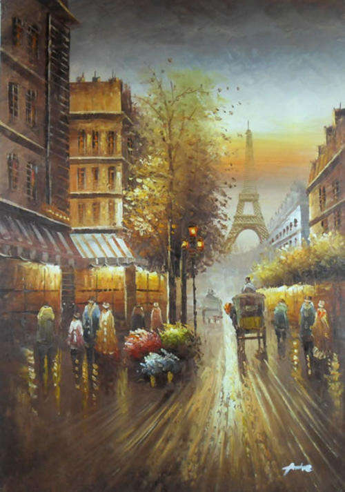 Hand-painted Signed Oil Painting 90cmx60cm Eiffel Tower Night PB16