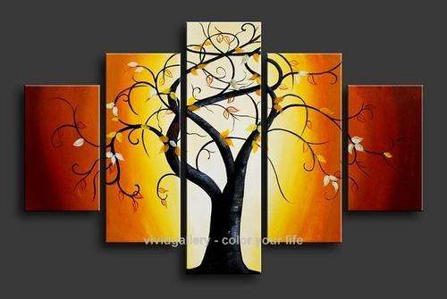 Hand-painted Canvas Oil Painting Modern Abstract Yellow Trees Sunrise G748