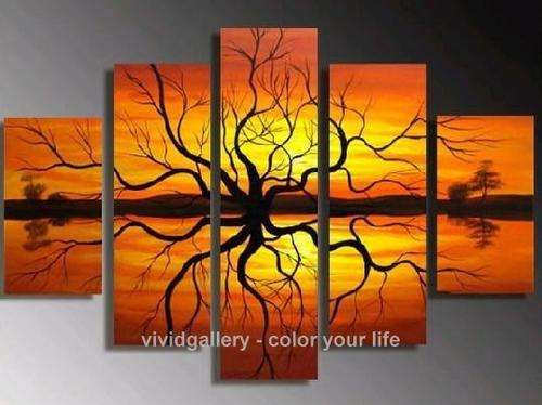 Hand-painted Canvas Oil Painting Modern Abstract Yellow Trees Sunrise G728