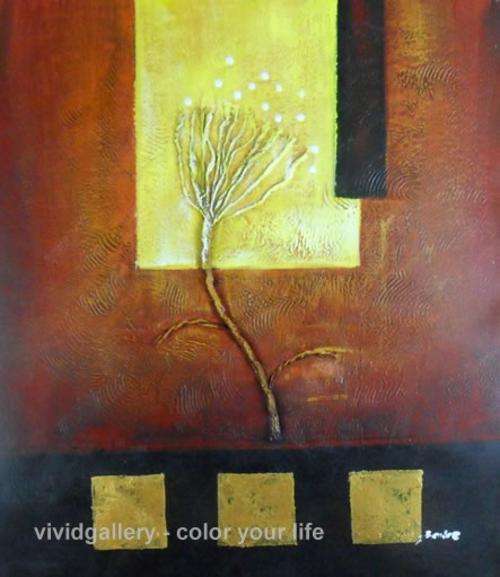 Signed Canvas Handmade Oil Painting 24"x20" Modern Golden rr141