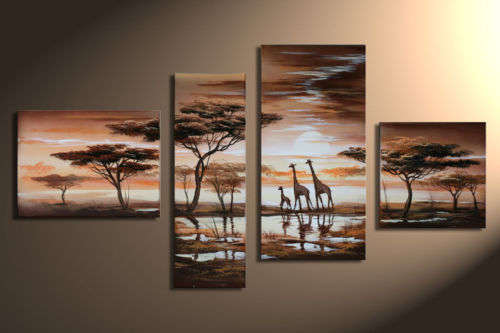 Handmade Signed Canvas Oil Painting cm Modern African Trees Sunrise AFS014
