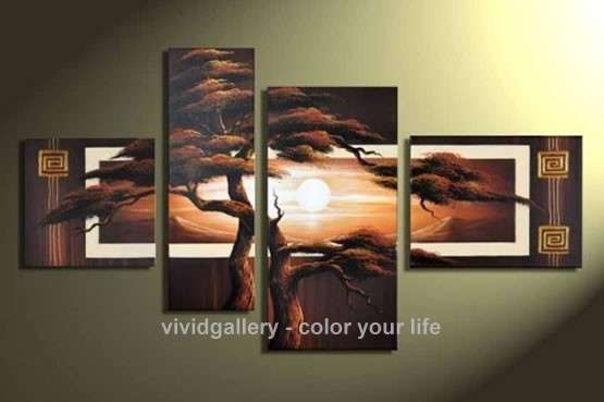 Hand-painted Canvas Oil Painting 160cmx80cm Landscape Trees Giraffe Trees G741