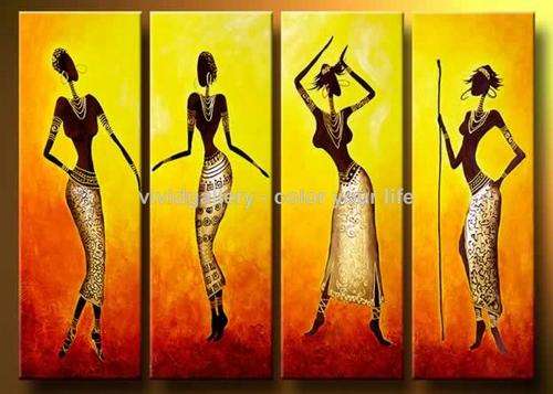 Hand-painted Canvas Oil Painting Abstract Modern African Girls Lady A415