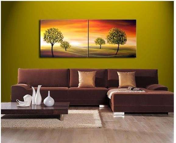 Hand-painted Canvas 120cmx50cm Oil Painting Landscape Trees Sunrise Art T113