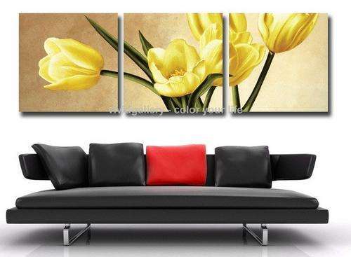 Framed Handmade Oil Painting 60"x20" Yellow Tulips G708