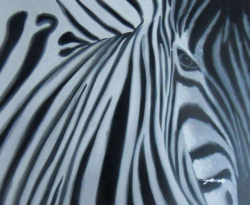 Hand-painted Signed Oil Painting 24"x20" Animals Zebras White Canvas rr144-03