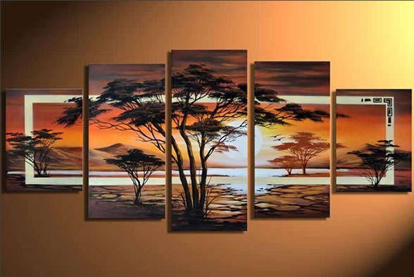 Hand-painted Canvas Oil Painting 150cmx90cm Landscape Trees Giraffe Trees G865