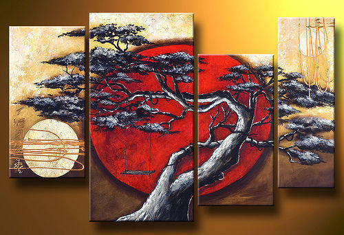Handmade Signed Canvas Oil Painting Modern African Trees Landscape F501