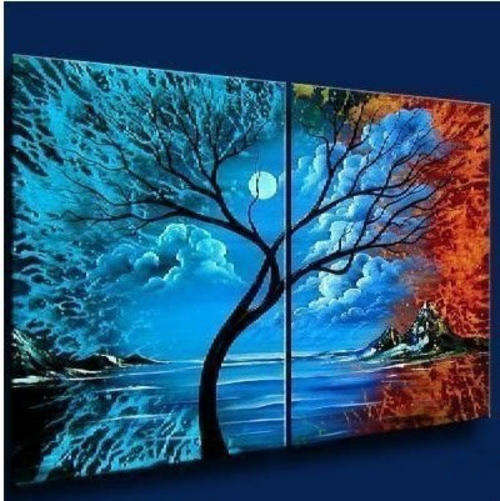 Handmade Signed Canvas Oil Painting 100cmx80cm Modern Trees Sunrise G485