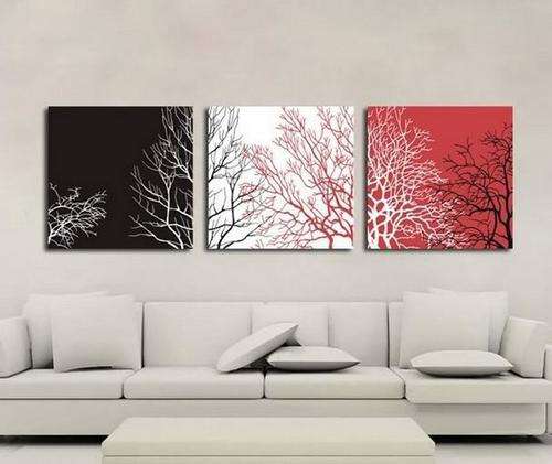 Original Hand-painted Oil Painting 60cmx180cm Trees White Red Black GS008