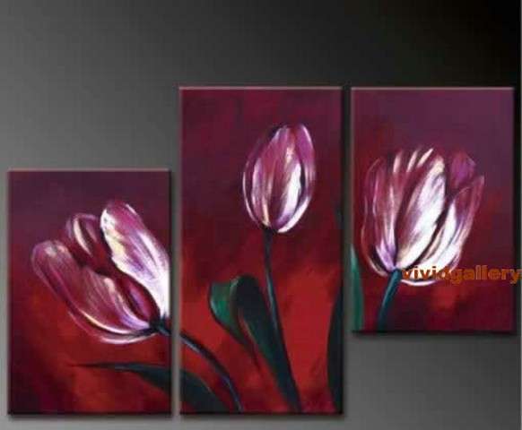 Hand-painted Canvas Oil Painting Floral Purple Tulip Flower Red GF019