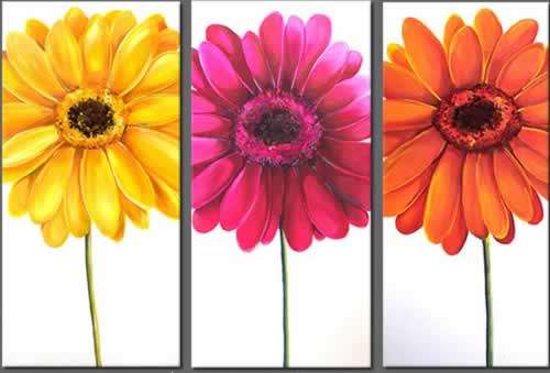 Group Oil Painting 3 sets 16"x32" Modern Flowers Colourful Daisies BYGP-83