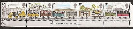 1980 : STRIP OF 5 : 150th ANNIVERSARY OF LIVERPOOL AND MANCHESTER RAILWAY : UNMOUNTED MINT