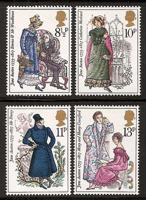 1975 : SET OF 4 : BIRTH BICENTENARY OF JANE AUSTEN : UNMOUNTED MINT