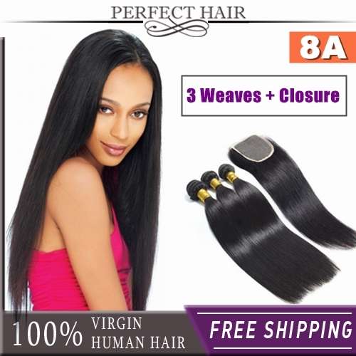 100% Virgin Human Hair, Silky Straight with closure(3+1), FREE SHIPPING