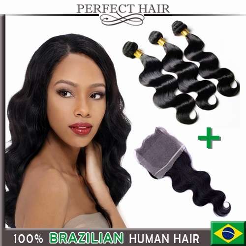 Brazilian Hair, body wave human hair, lace closure (3+1),12"  PERFECT HAIR
