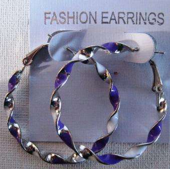 **TWISTED HOOP EARINGS** PURPLE , SILVER AND WHITE**