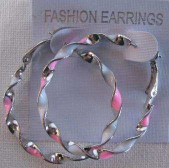 **TWISTED HOOP EARINGS** PINK , SILVER AND WHITE**