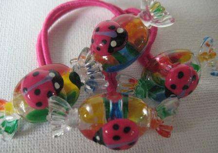 HAIR TIES **DARK PINK**FAUX  LADYBIRD SWEETS