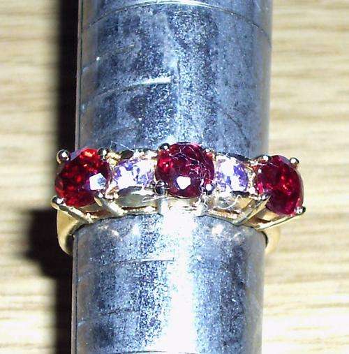 VINTAGE CZ RUBY & TANZANITE RING - SIZE6