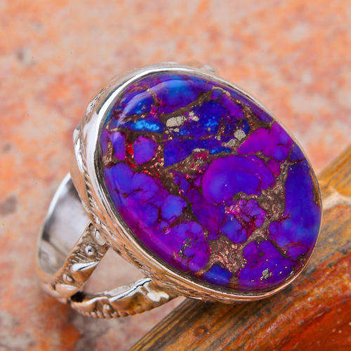 PURPLE COPPER TURQUOISE .925 SILVER RING SIZE 8.75