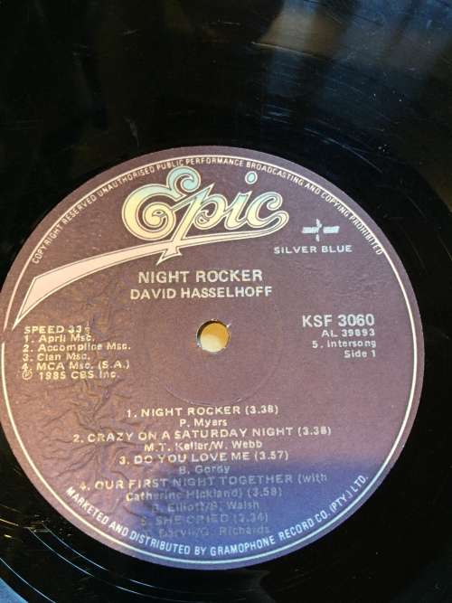 David Hasselhoff, Original Signed Vinyl/LP Night Rocker