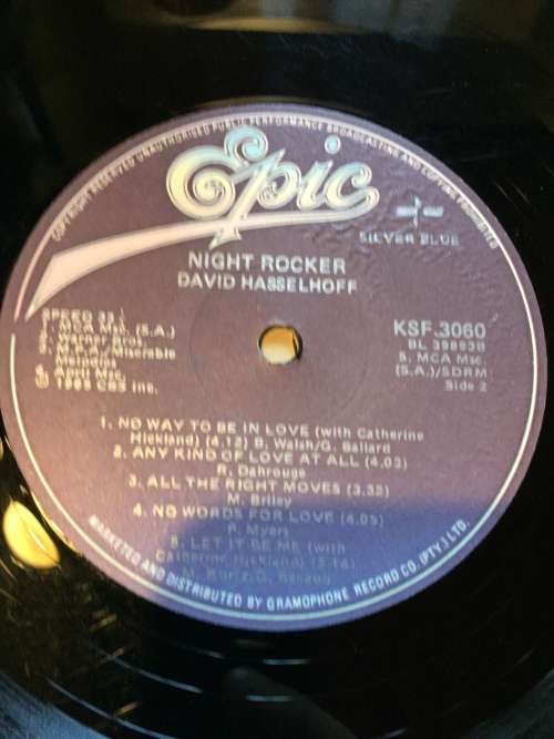 David Hasselhoff, Original Signed Vinyl/LP Night Rocker